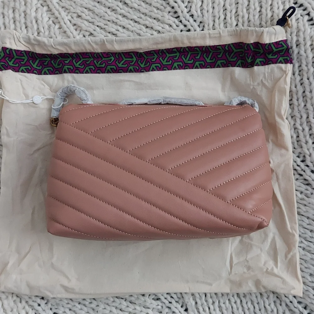 TORY BURCH New Kira Chevron Small Convertible Shoulder Bag - Pink - Picture 13 of 16